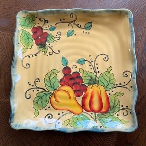 Golden Harvest Vintage Square Plate Pumpkins Grapes and Leaves Pattern